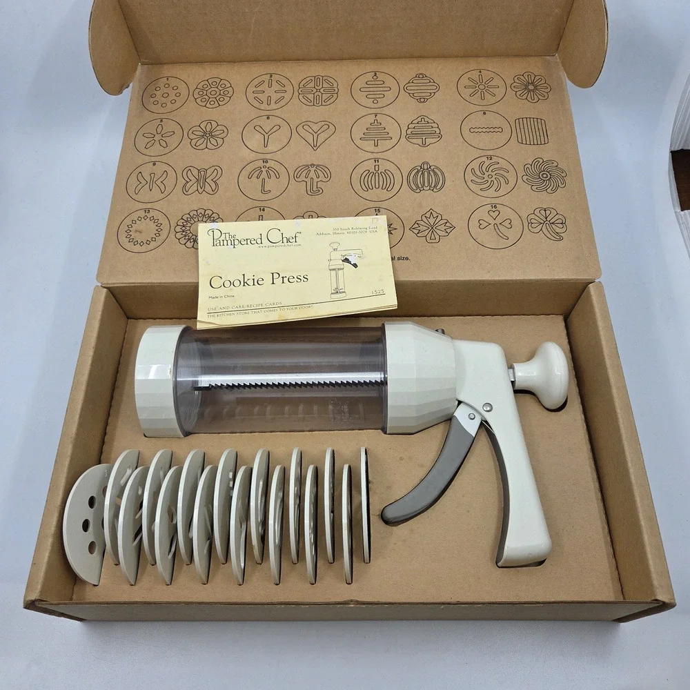 Pampered Chef Cookie Press Complete w/ Discs & Box Biscuit Spritz Maker Tested